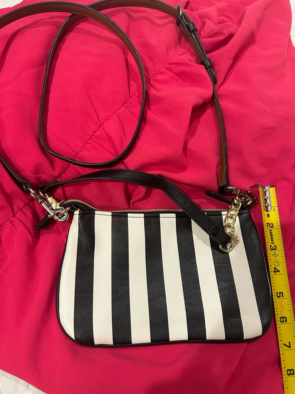 Betsey Johnson Black & White Striped Convertible Crossbody Bag